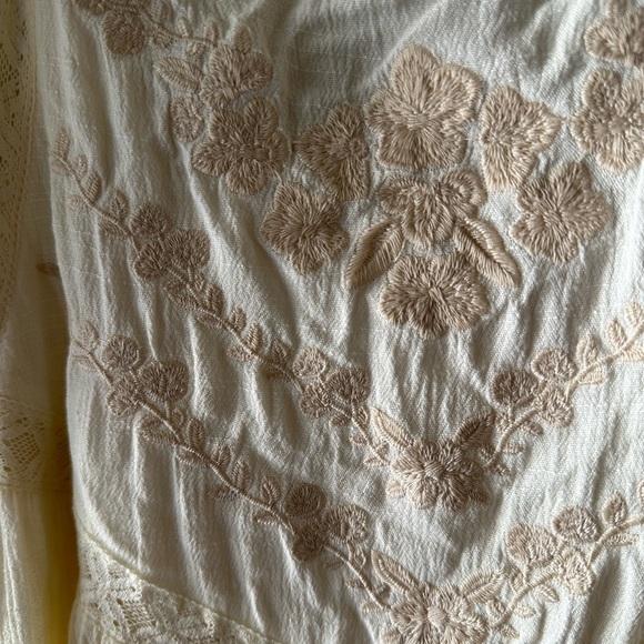 Cream In Loom Dress with Beige Floral Embroidery - Picture 3 of 3